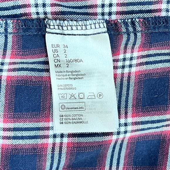 H&M Women’s Western Navy Blue Plaid 100% Cotton Button Down Shirt Size 2 - Picture 6 of 6